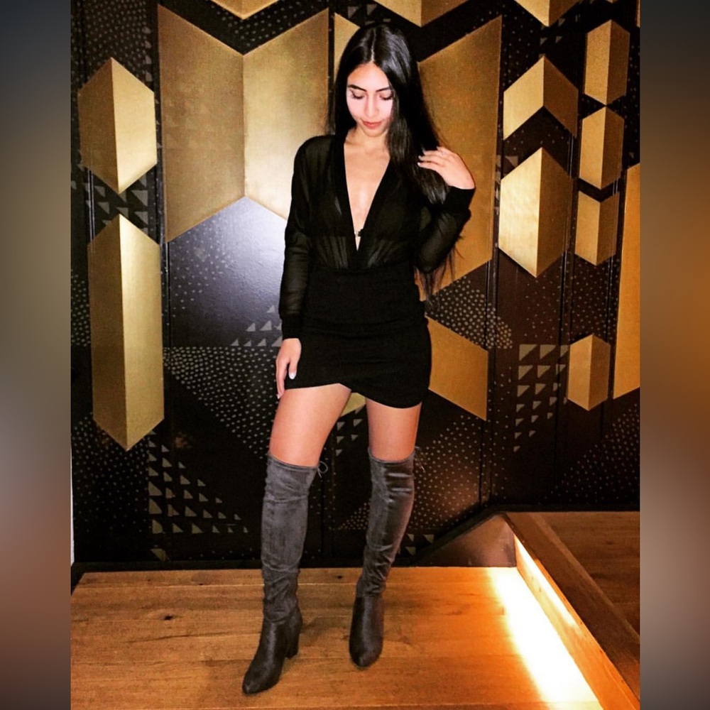 Mesh long sleeve bodysuit | Boohoo | Black | XS